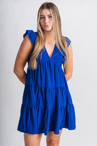 Ruffle sleeve dress royal blue - Adorable dress - Stylish Vacation T-Shirts at Lush Fashion Lounge Boutique in Oklahoma City