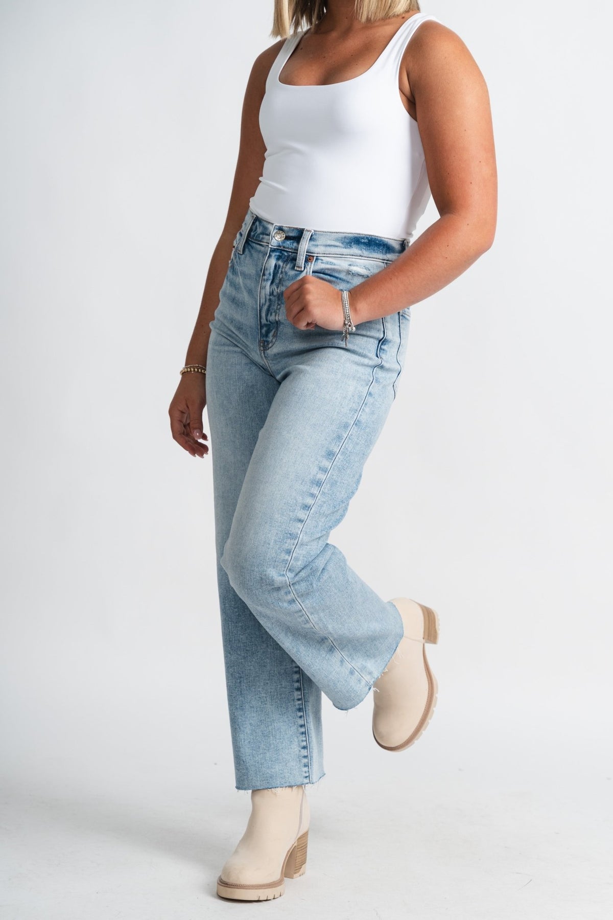 Daze denim high rise wide leg ankle crop jeans miracle | Lush Fashion Lounge: boutique women's jeans, fashion jeans for women, affordable fashion jeans, cute boutique jeans