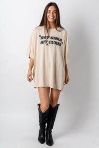 Hot girls hit curbs oversized t-shirt off white - Adorable T-shirts - Unique Tank Tops and Graphic Tees at Lush Fashion Lounge Boutique in Oklahoma