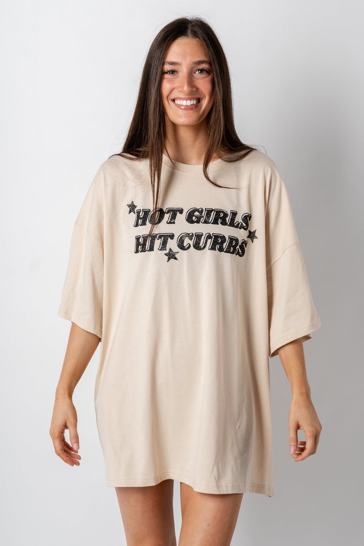 Hot girls hit curbs oversized t-shirt off white - Stylish T-shirts - Trendy Graphic T-Shirts and Tank Tops at Lush Fashion Lounge Boutique in Oklahoma City