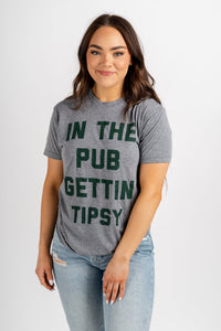 In the pub getting tipsy t-shirt grey - Unique St. Patrick's Day T-Shirt Designs at Lush Fashion Lounge Boutique in Oklahoma City