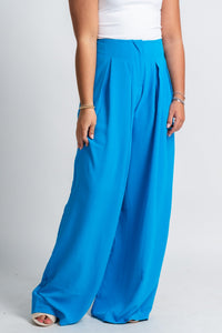 Pleated wide leg pants ocean blue - Cute Pants - Fun Vacay Basics at Lush Fashion Lounge Boutique in Oklahoma City