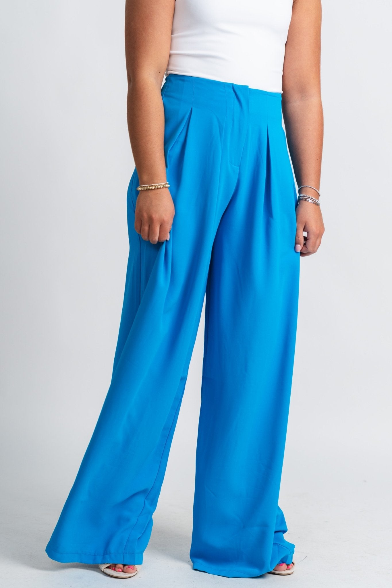 Pleated wide leg pants ocean blue - Fun Pants - Unique Getaway Gear at Lush Fashion Lounge Boutique in Oklahoma