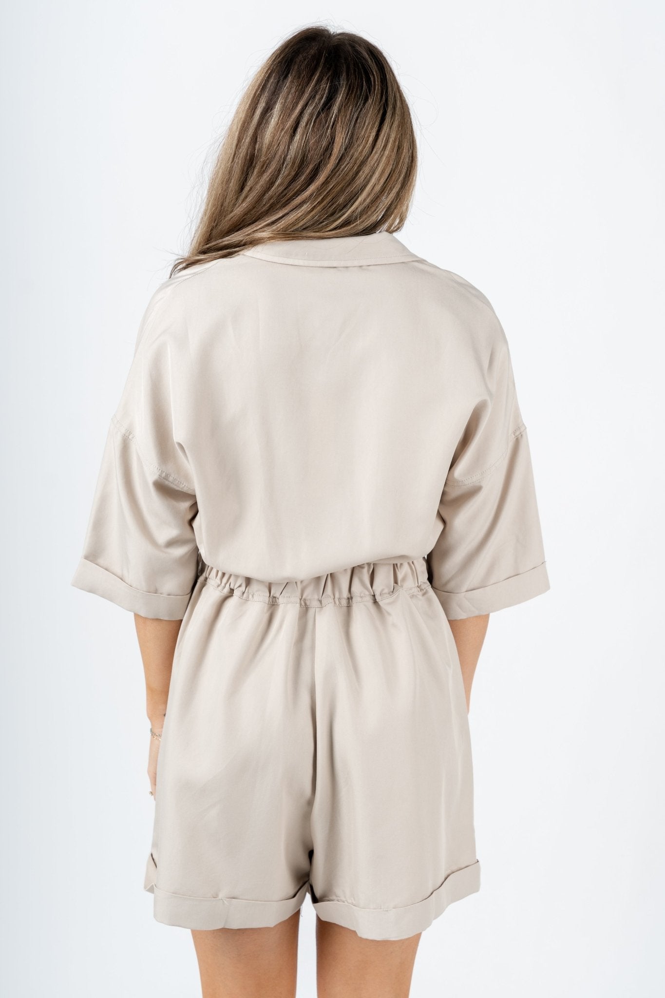 Belted romper taupe