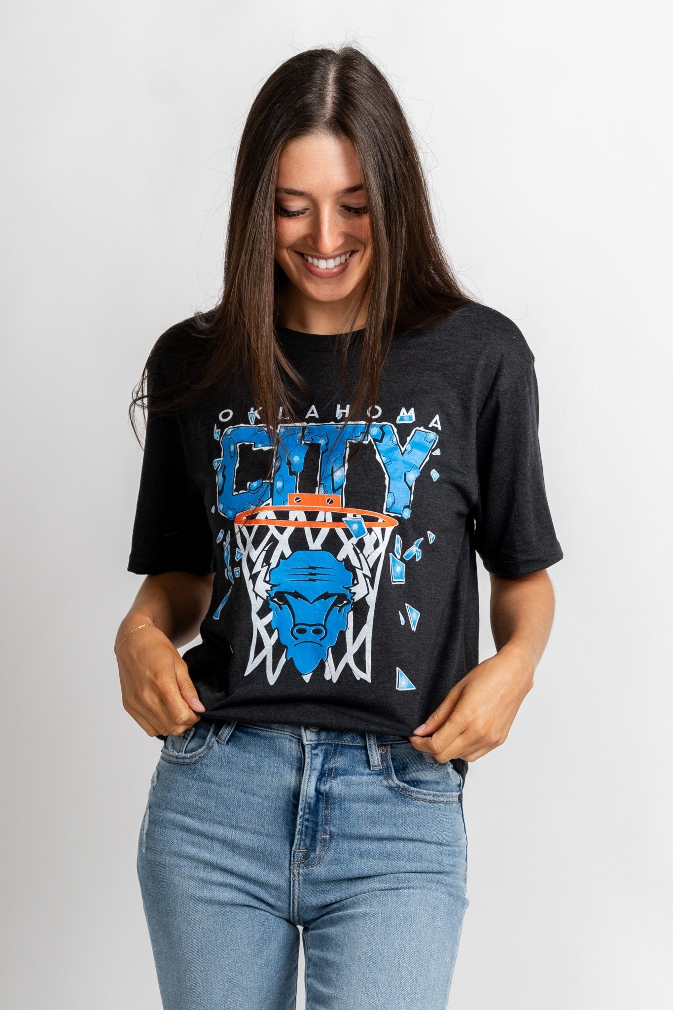OKC broken glass bison unisex t-shirt black - Trendy Oklahoma City Basketball T-Shirts Lush Fashion Lounge Boutique in Oklahoma City