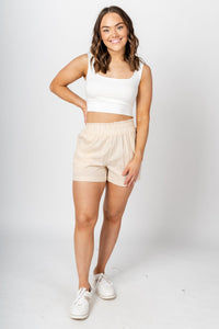 Stretch waist shorts natural - Affordable shorts - Boutique Shorts at Lush Fashion Lounge Boutique in Oklahoma City