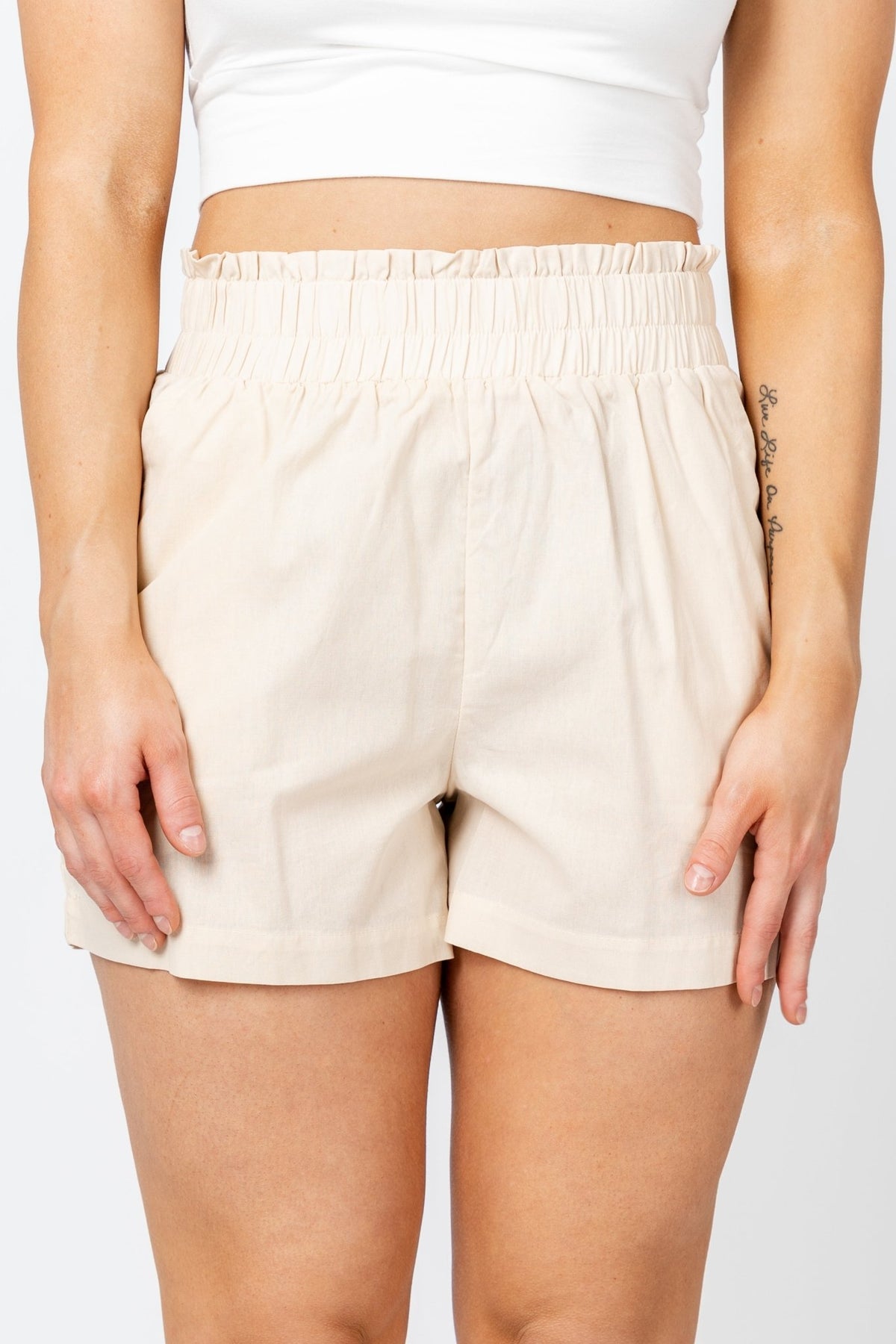 Stretch waist shorts natural - Cute shorts - Trendy Shorts at Lush Fashion Lounge Boutique in Oklahoma City
