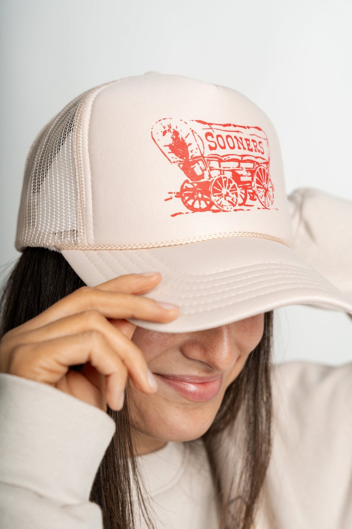 OU OU schooner simple trucker hat natural Hats Natural | Lush Fashion Lounge Trendy Oklahoma University Sooners Apparel & Cute Gameday T-Shirts