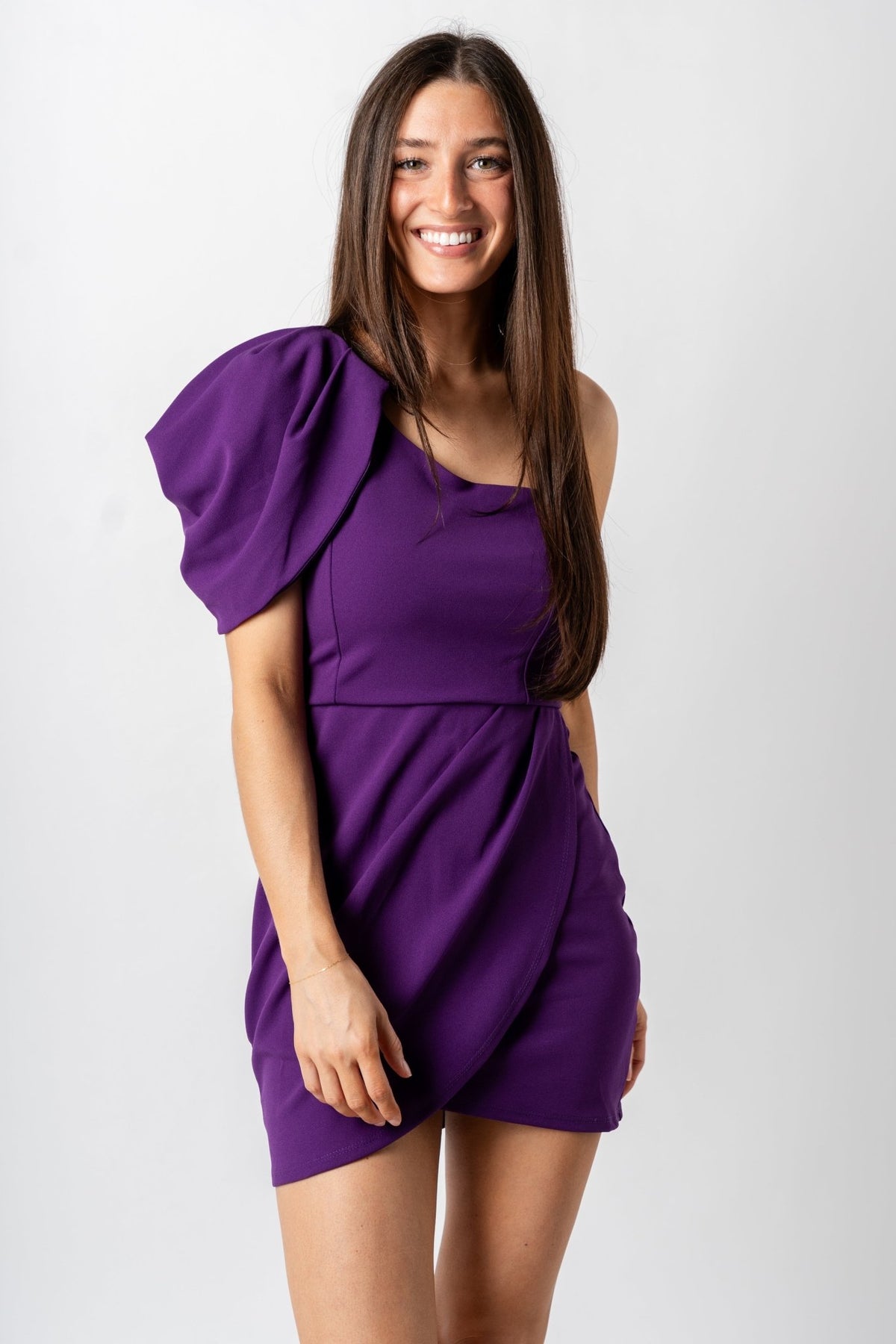 One shoulder mini dress ultra violet - Cute Dresses - Trendy Dresses at Lush Fashion Lounge Boutique in Oklahoma City