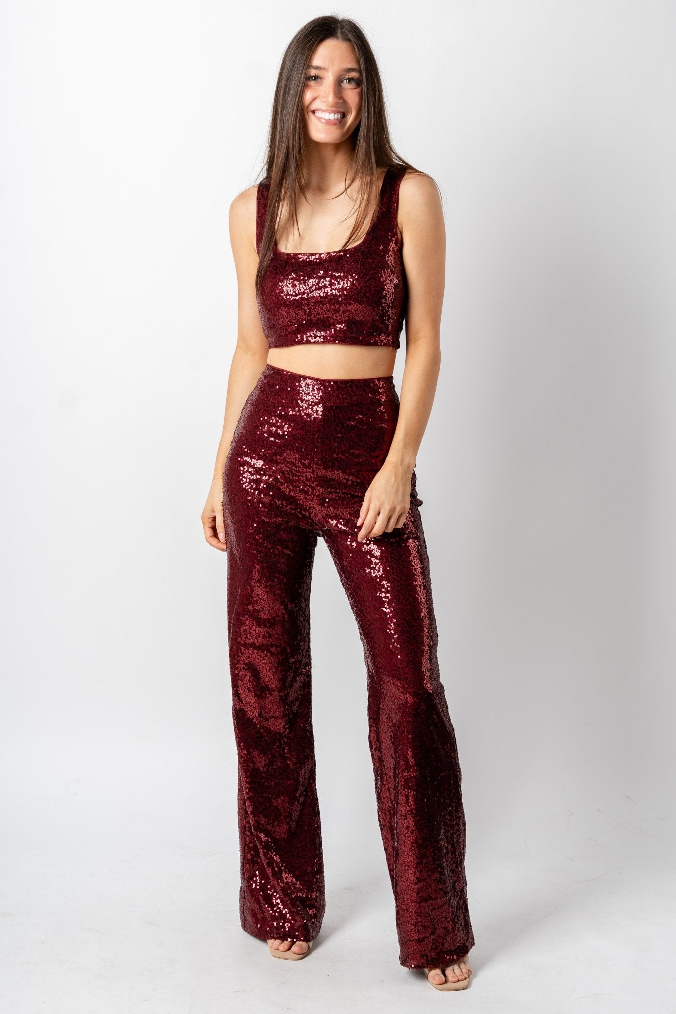 Sequin crop top shiny wine - Exclusive Collection of Holiday Inspired T-Shirts and Hoodies at Lush Fashion Lounge Boutique in Oklahoma City