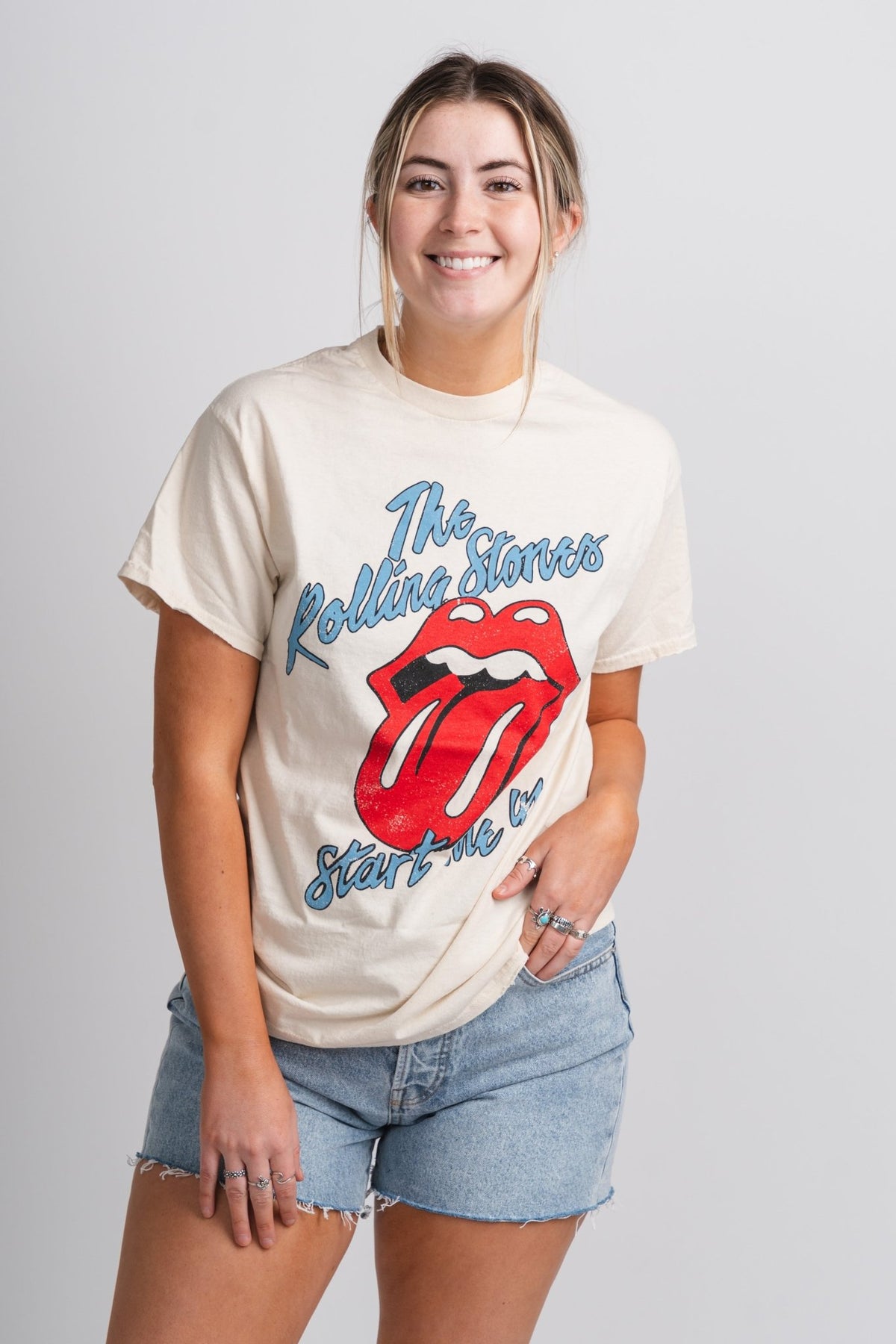 Rolling Stones start me up thrifted t-shirt - Trendy Band T-Shirts and Sweatshirts at Lush Fashion Lounge Boutique in Oklahoma City