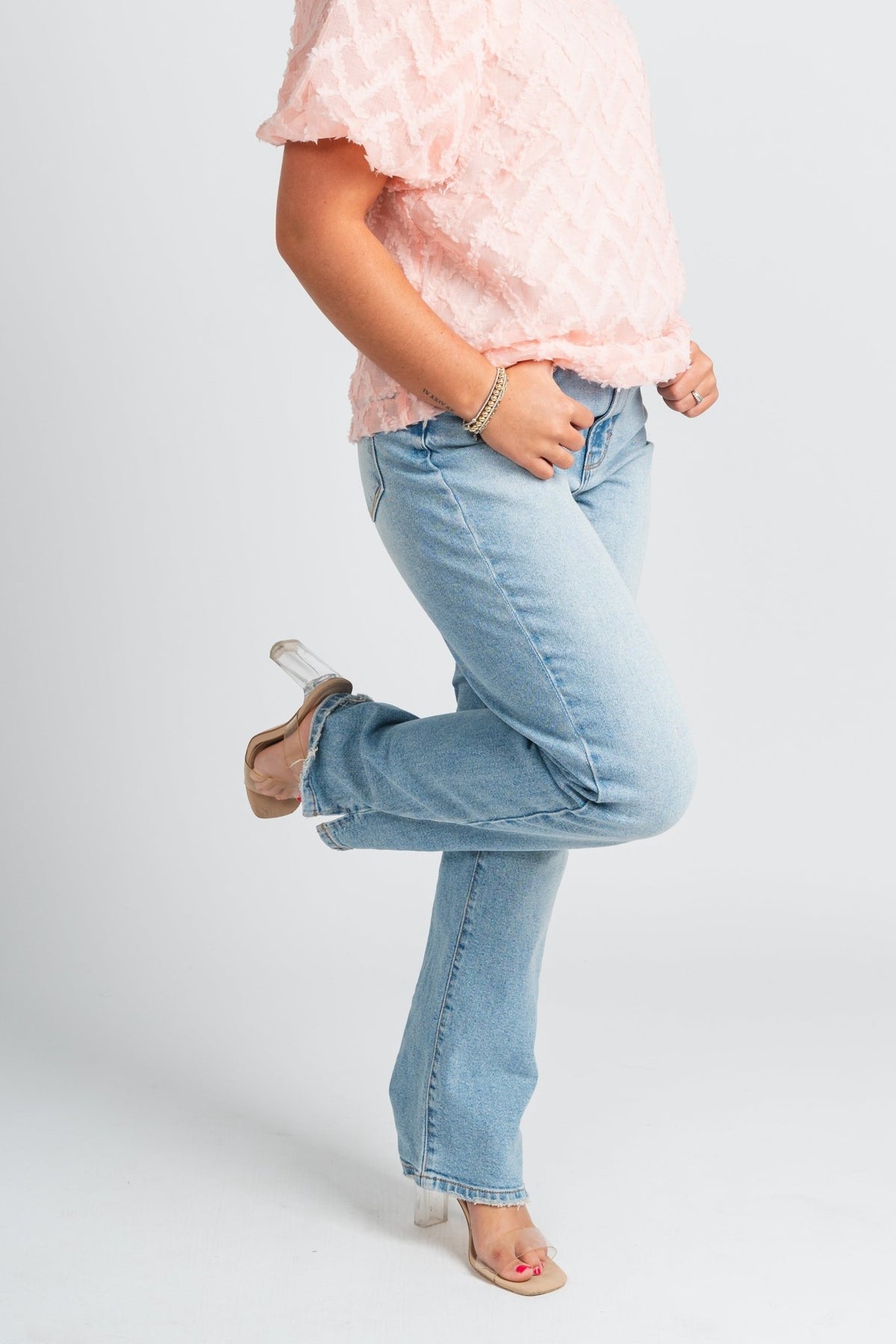 Cello high rise dad jeans light denim - Stylish jeans - Cute Easter Outfits at Lush Fashion Lounge Boutique in Oklahoma