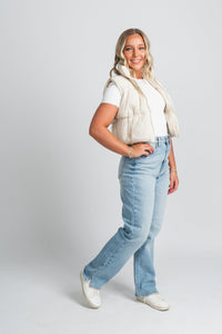 Zip up puffer vest cream - Stylish vest - Cute Easter Clothing Line at Lush Fashion Lounge Boutique in Oklahoma
