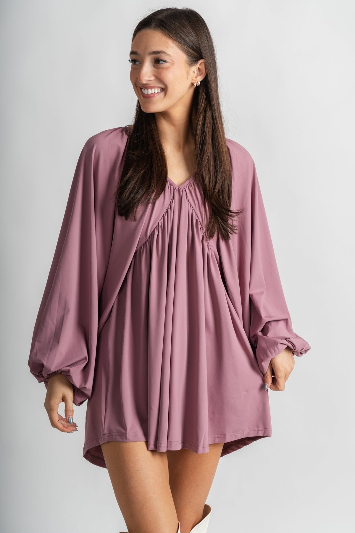 Angelica v-neck dress mauve - Cute dress - Trendy Dresses at Lush Fashion Lounge Boutique in Oklahoma City