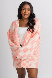 Checkered cardigan blush pink - Affordable Cardigan - Boutique Cardigans & Trendy Kimonos at Lush Fashion Lounge Boutique in Oklahoma City