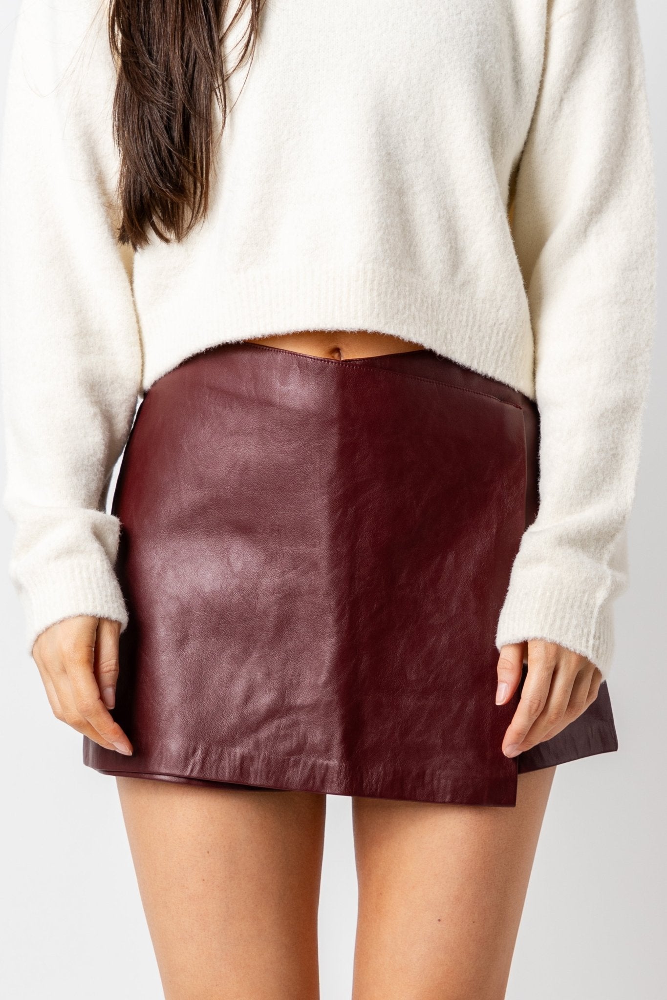 Faux leather skort red wine