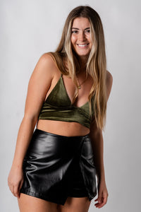 Longline velvet bralette olive - Affordable Bralette - Boutique Bras and Bralettes at Lush Fashion Lounge Boutique in Oklahoma City