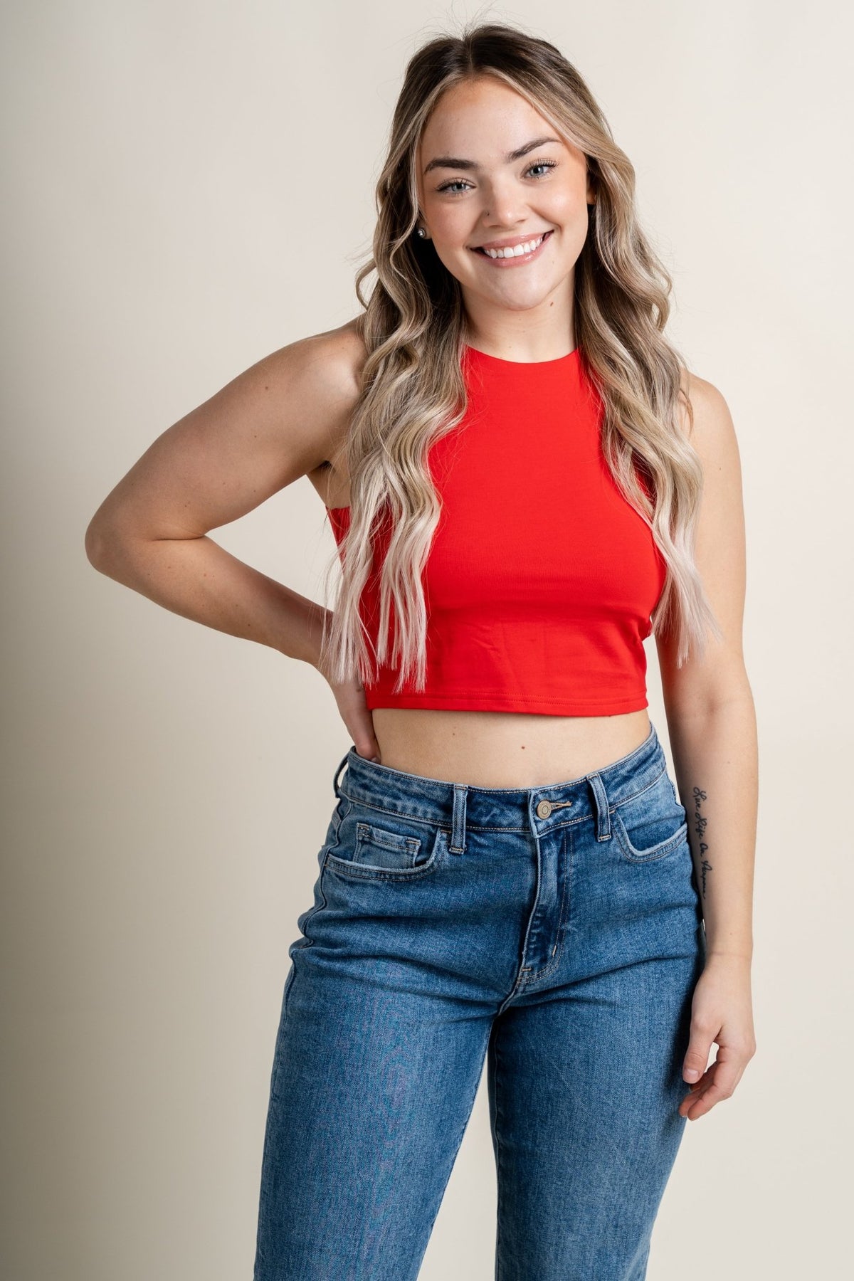 Halter crop tank top red - Cute Top - Trendy Tank Tops at Lush Fashion Lounge Boutique in Oklahoma City