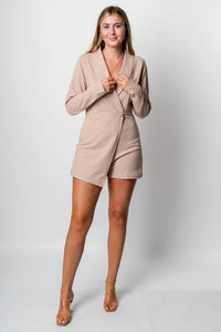 Long sleeve blazer romper light mauve Stylish Romper - Womens Fashion Rompers & Pantsuits at Lush Fashion Lounge Boutique in Oklahoma City