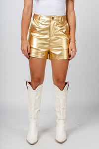Metallic shorts gold - Affordable shorts - Boutique Shorts at Lush Fashion Lounge Boutique in Oklahoma City