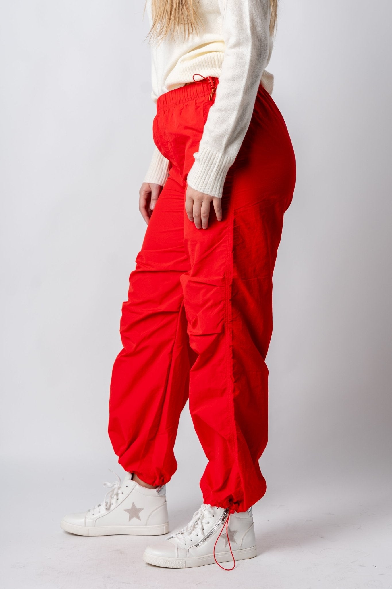 Ruched cargo pants tomato red - Trendy Oklahoma City Basketball T-Shirts Lush Fashion Lounge Boutique in Oklahoma City