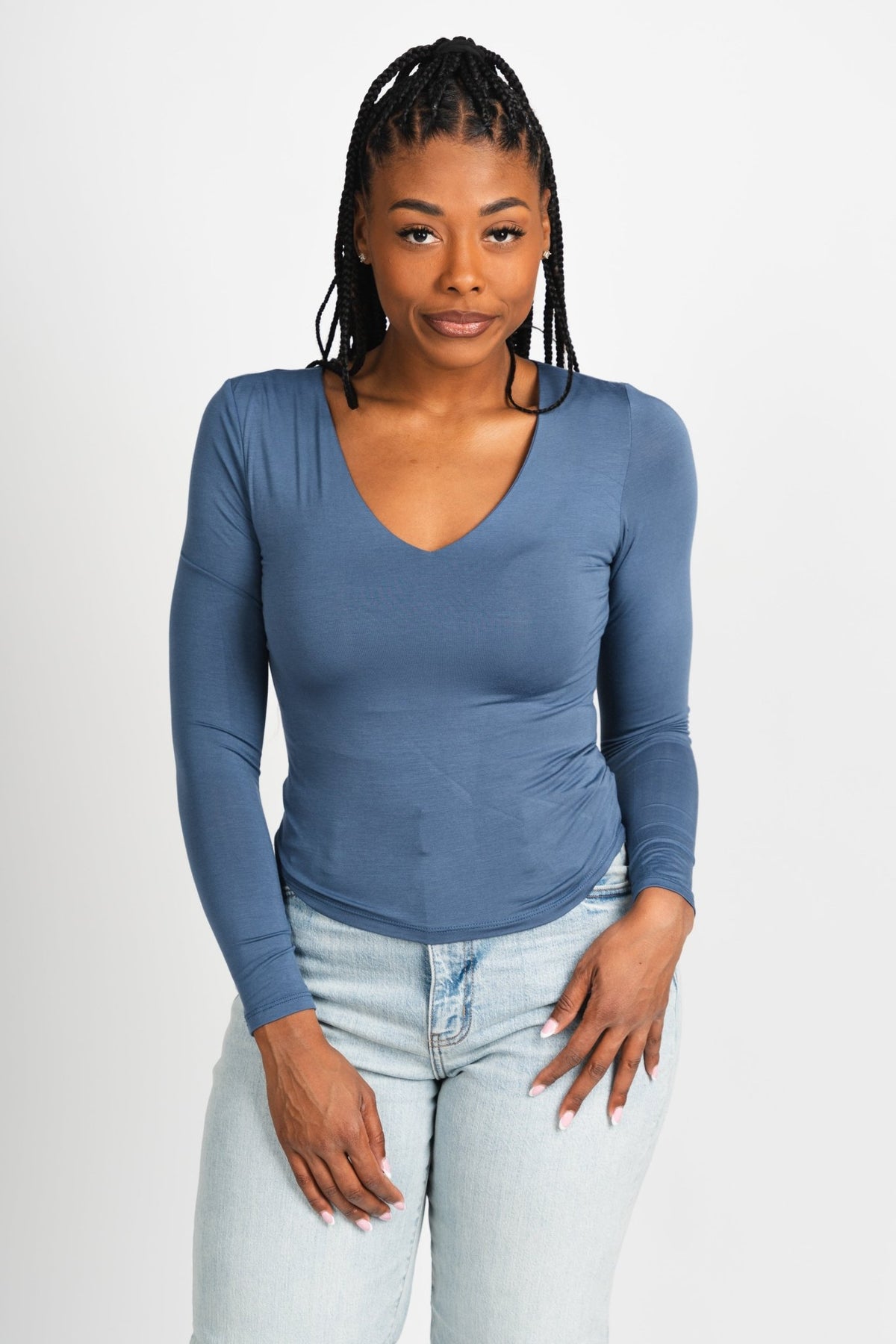 Modal long sleeve top modern navy - Trendy OKC Apparel at Lush Fashion Lounge Boutique in Oklahoma City