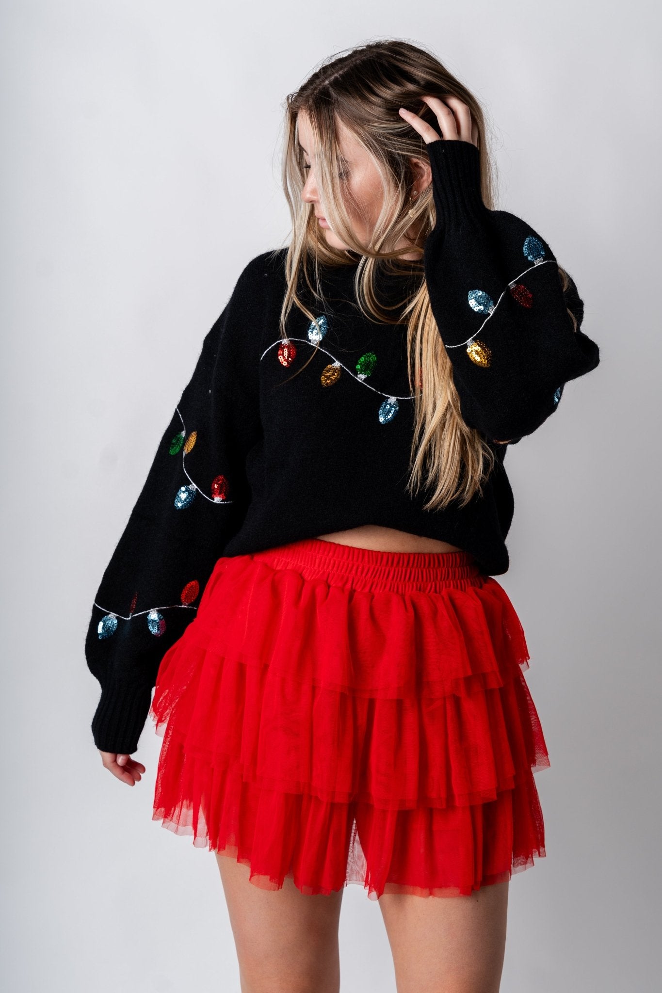 Tiered ruffle mini skirt red - Exclusive Collection of Holiday Inspired T-Shirts and Hoodies at Lush Fashion Lounge Boutique in Oklahoma City