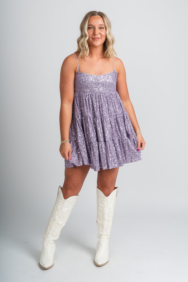 Sequin baby doll dress lavender Stylish Dress - Womens Fashion Dresses at Lush Fashion Lounge Boutique in Oklahoma City