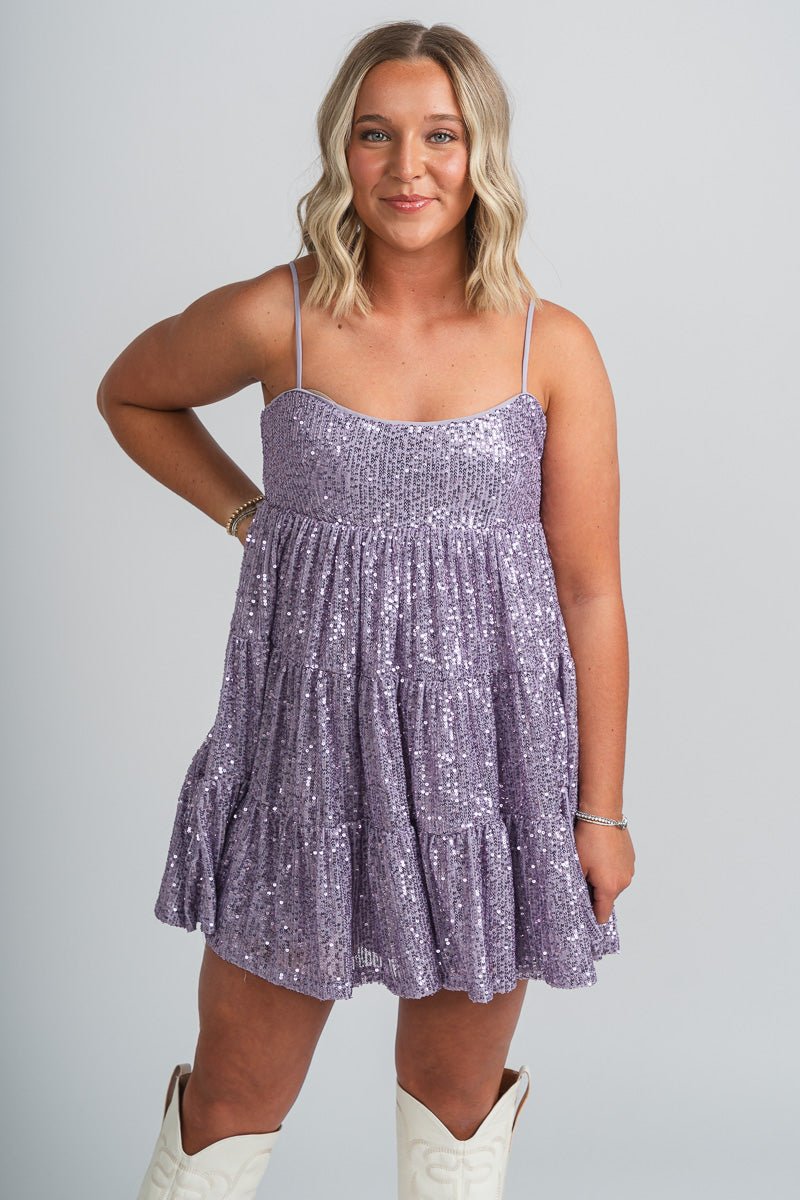 Sequin baby doll dress lavender - Affordable Dress - Boutique Dresses at Lush Fashion Lounge Boutique in Oklahoma City