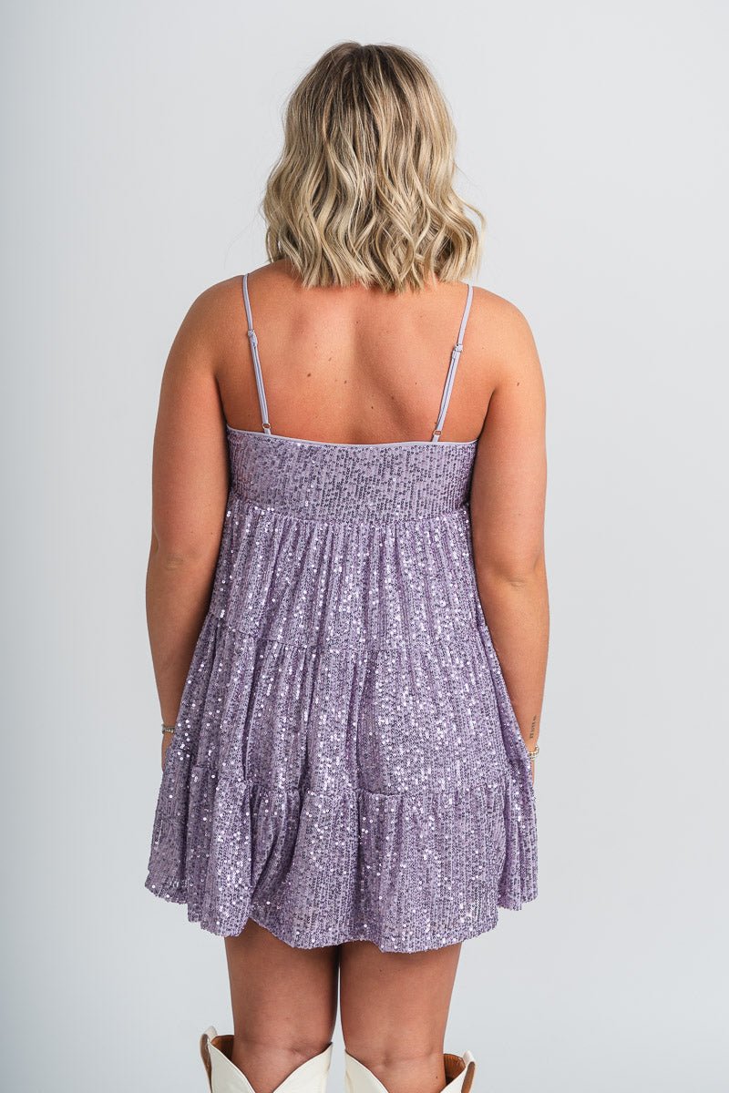 Sequin baby doll dress lavender