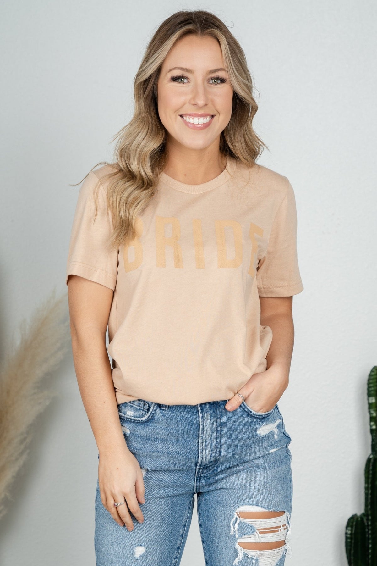 Bride tone on tone t-shirt sand dune - Cute T-shirts - Trendy Graphic T-Shirts at Lush Fashion Lounge Boutique in Oklahoma City
