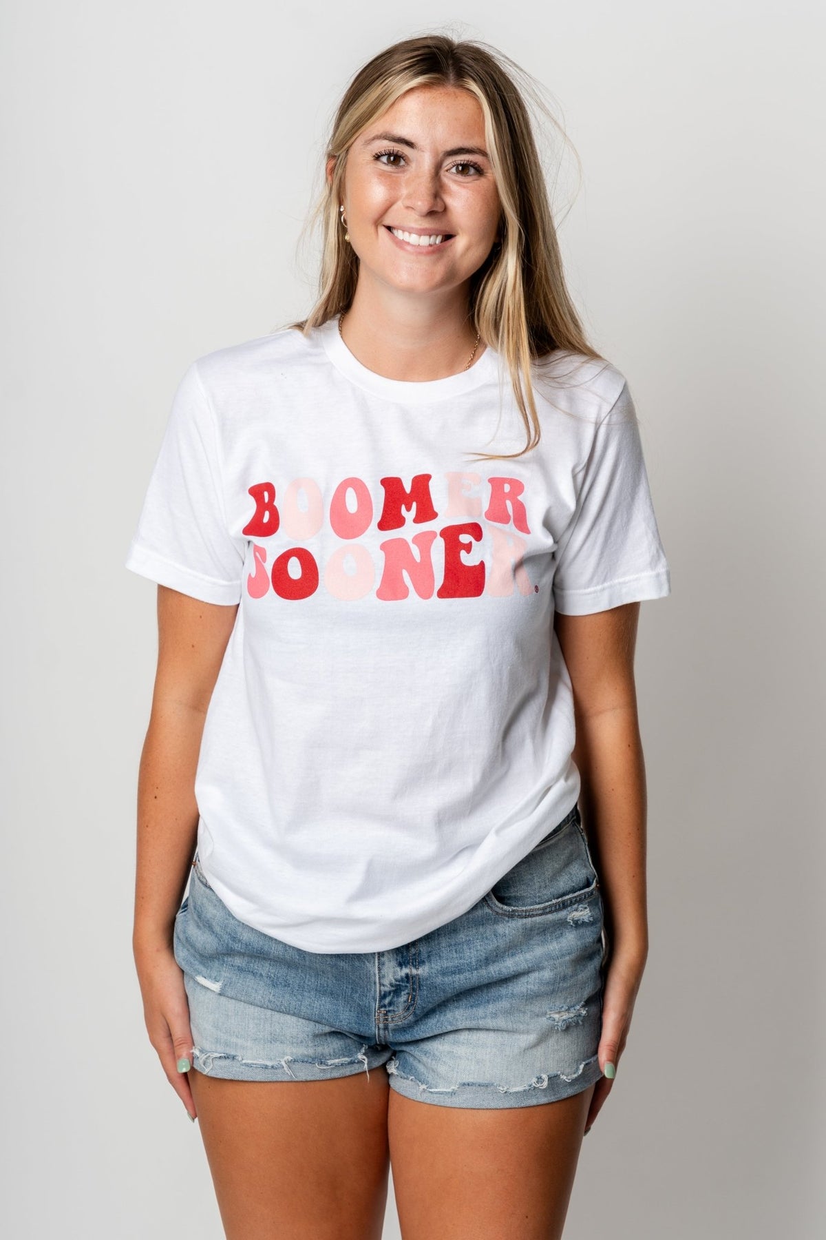 OU OU Boomer Sooner groovy unisex t-shirt white t-shirt | Lush Fashion Lounge Trendy Oklahoma University Sooners Apparel & Cute Gameday T-Shirts