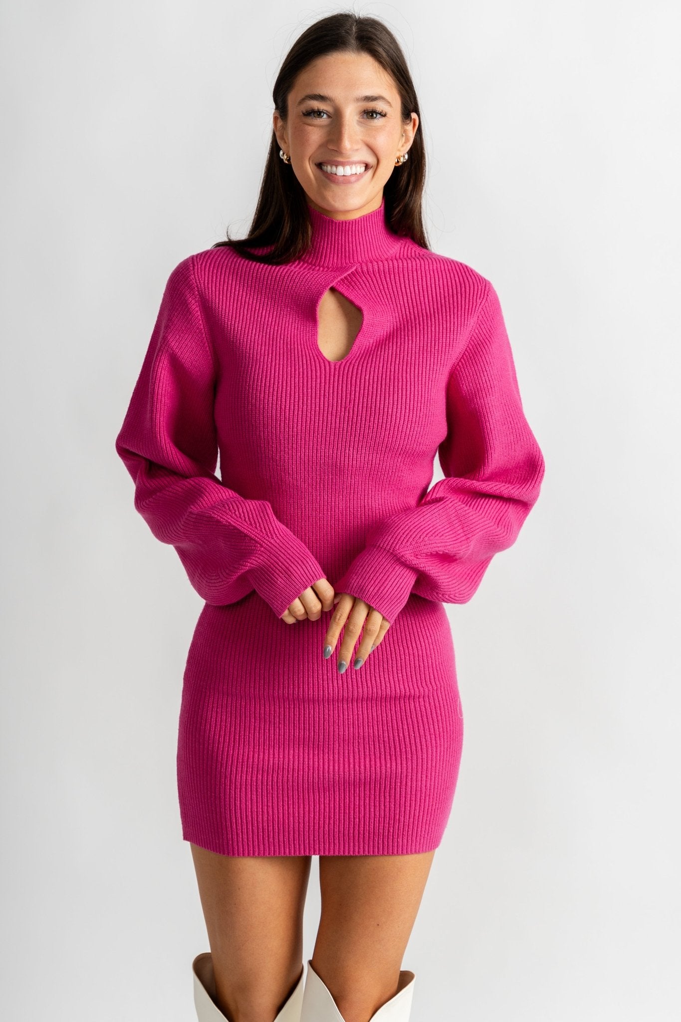 High neck mini dress magenta pink - Cute Valentine's Day Outfits at Lush Fashion Lounge Boutique in Oklahoma City