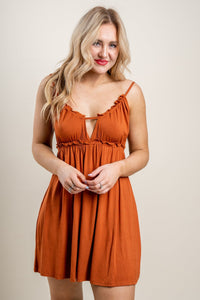 Ruched knit dress rust - Affordable Dress - Boutique Dresses at Lush Fashion Lounge Boutique in Oklahoma City