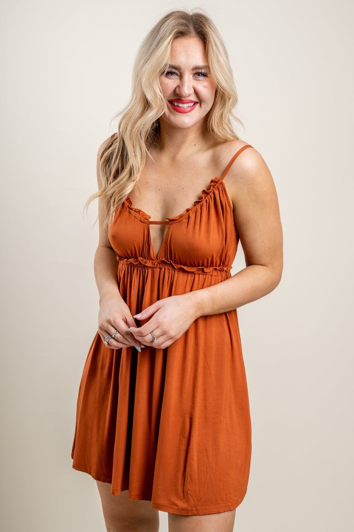 Ruched knit dress rust - Cute Dress - Trendy Dresses at Lush Fashion Lounge Boutique in Oklahoma City