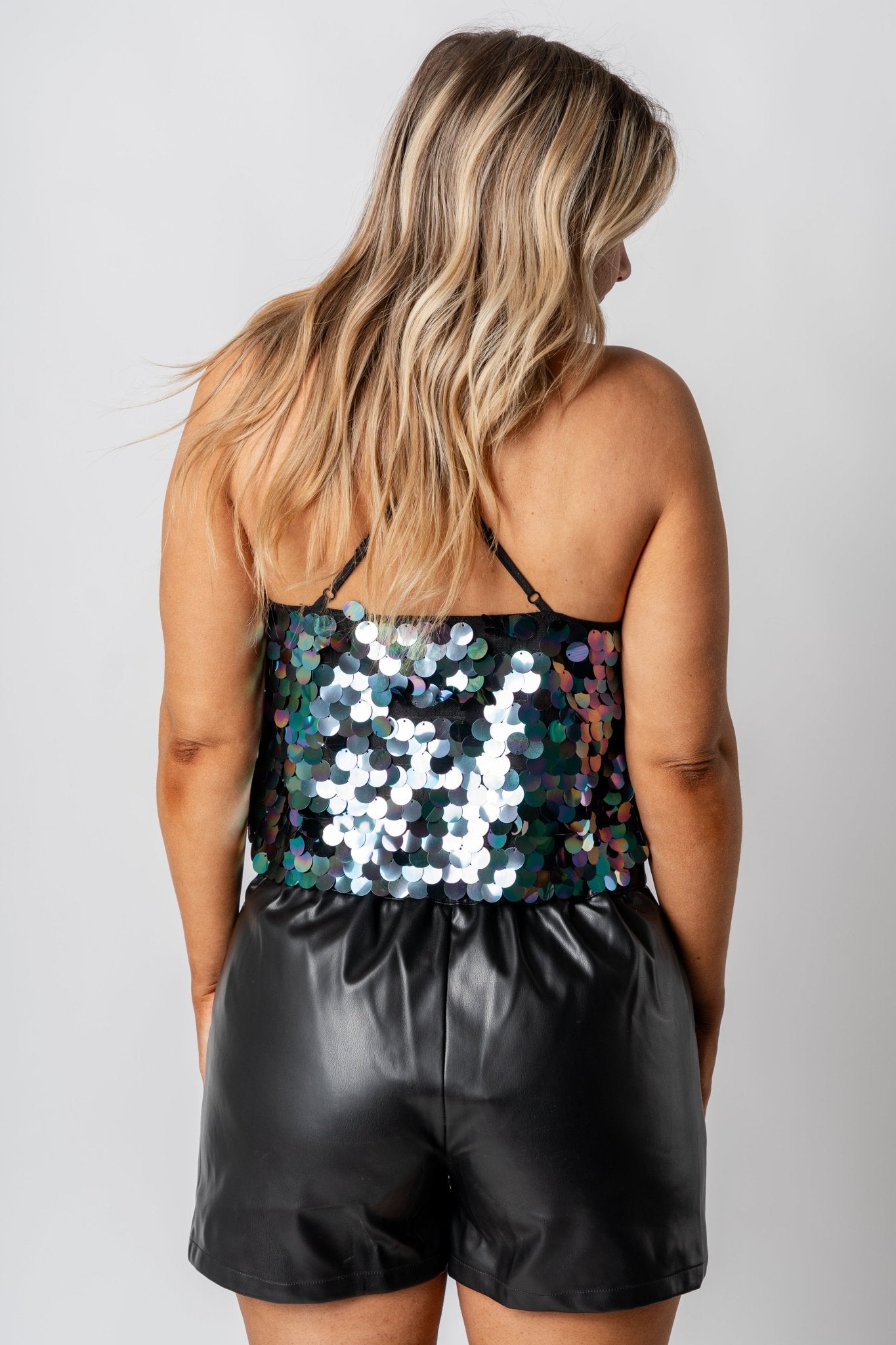 Sequin crop top black - Trendy New Year's Eve Dresses, Skirts, Kimonos and Sequins at Lush Fashion Lounge Boutique in Oklahoma City