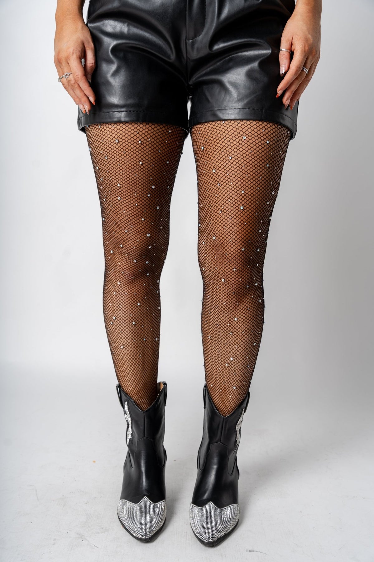 Rhinestone fishnet pantyhose black - Trendy New Year's Eve Outfits at Lush Fashion Lounge Boutique in Oklahoma City
