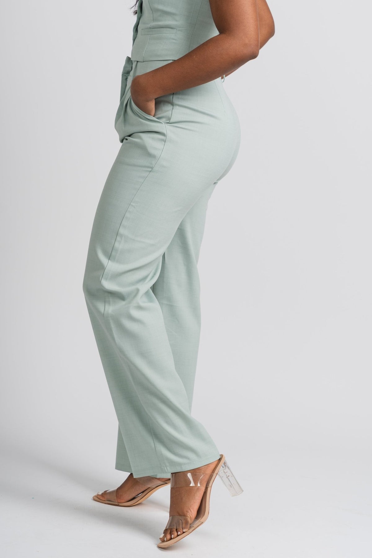 Wide leg pants sage - Stylish Pants - Cute Easter Outfits at Lush Fashion Lounge Boutique in Oklahoma