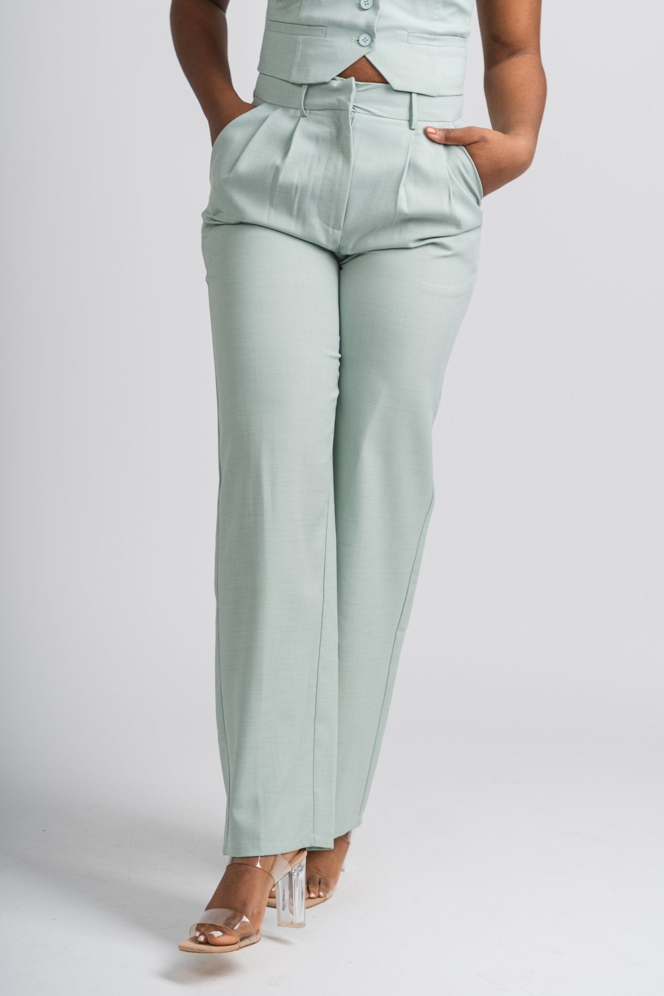Wide leg pants sage - Affordable Pants - Unique Easter Style at Lush Fashion Lounge Boutique in Oklahoma