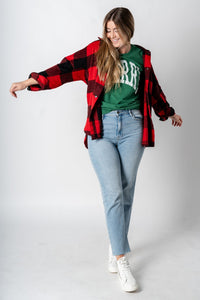Plaid shacket red/black – Affordable Blazers | Cute Black Jackets at Lush Fashion Lounge Boutique in Oklahoma City