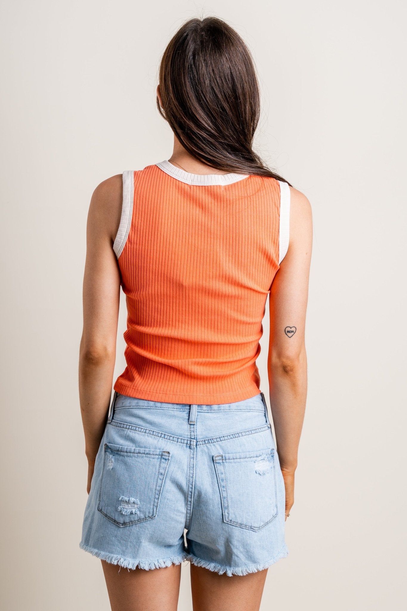 DayDreamer ruched colorblock tank top peach echo