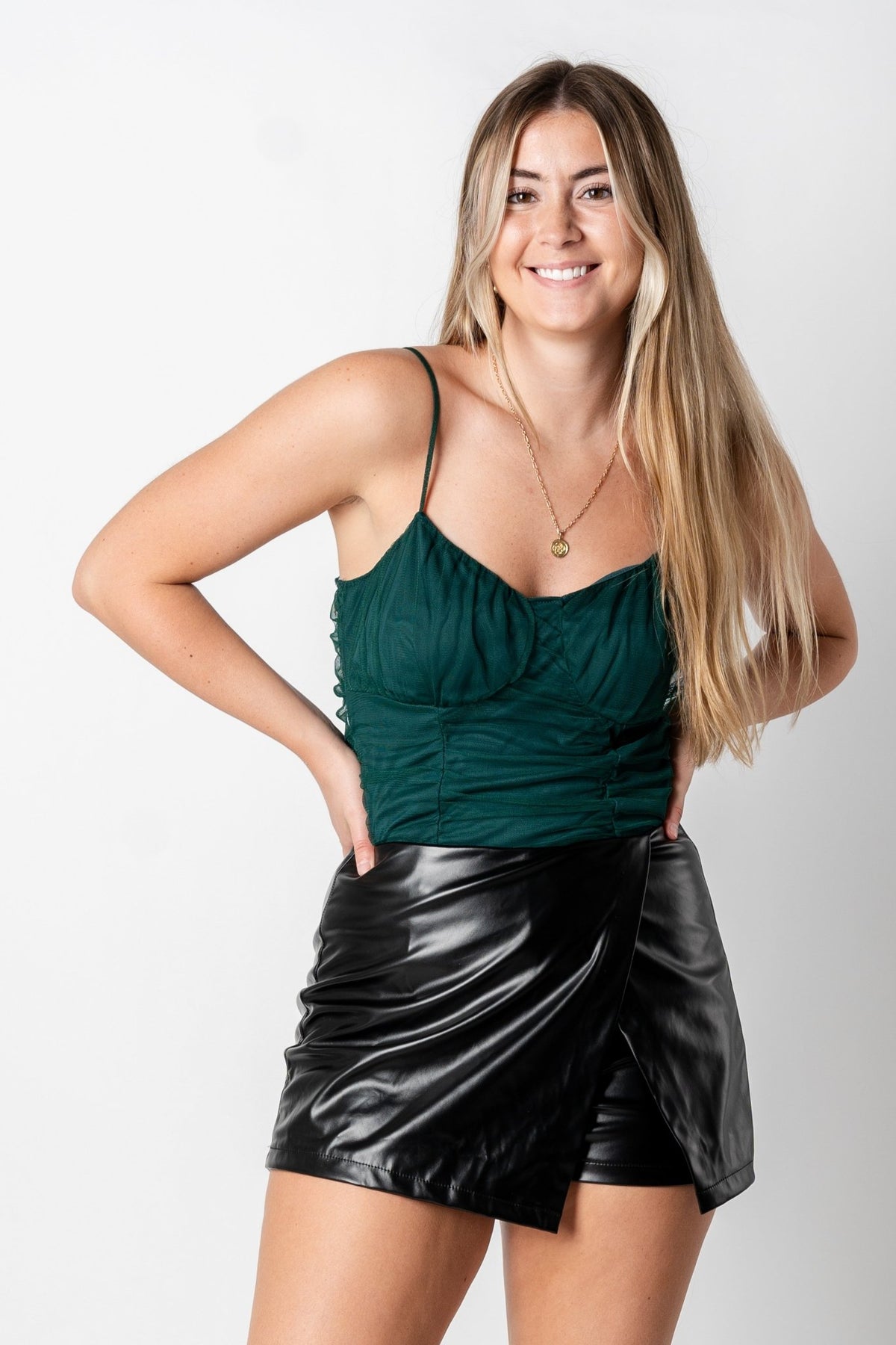 Ruched bodysuit hunter green - Trendy Holiday Apparel at Lush Fashion Lounge Boutique in Oklahoma City
