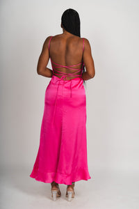 Satin ruffle wrap maxi dress pink - Fun dress - Unique Getaway Gear at Lush Fashion Lounge Boutique in Oklahoma