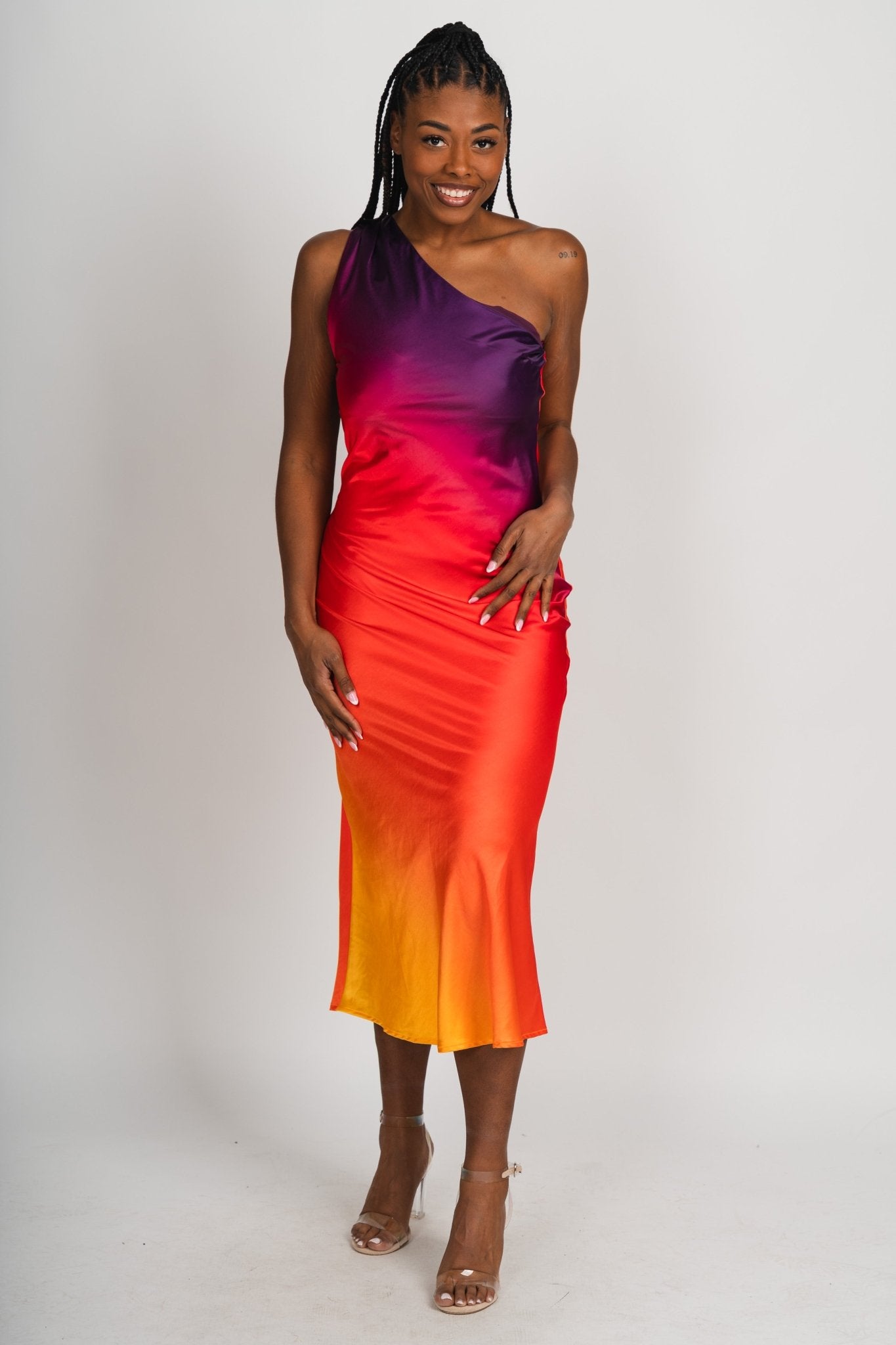 One shoulder maxi dress sunset cosmo - Stylish dress - Trendy Staycation Outfits at Lush Fashion Lounge Boutique in Oklahoma City