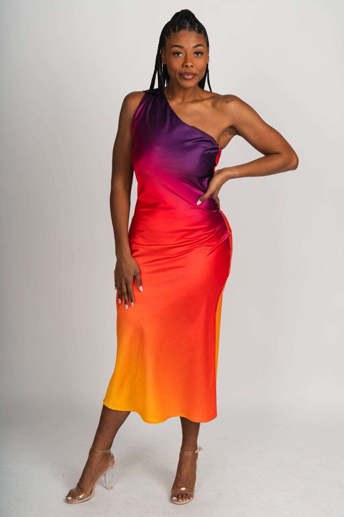 One shoulder maxi dress sunset cosmo - Trendy dress - Cute Vacation Collection at Lush Fashion Lounge Boutique in Oklahoma City