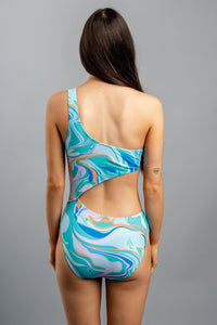 Wave print one piece swimsuit blue - Unique swimsuit - Stylish Swimsuits at Lush Fashion Lounge Boutique in Oklahoma City