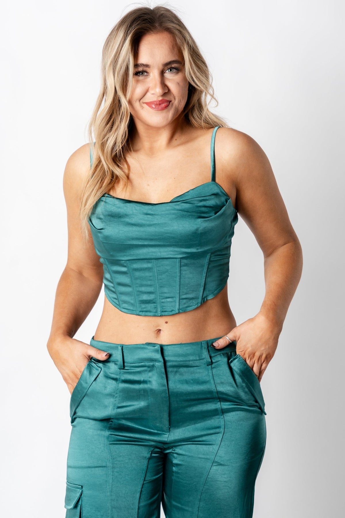 Satin corset top forest green - Trendy Holiday Apparel at Lush Fashion Lounge Boutique in Oklahoma City