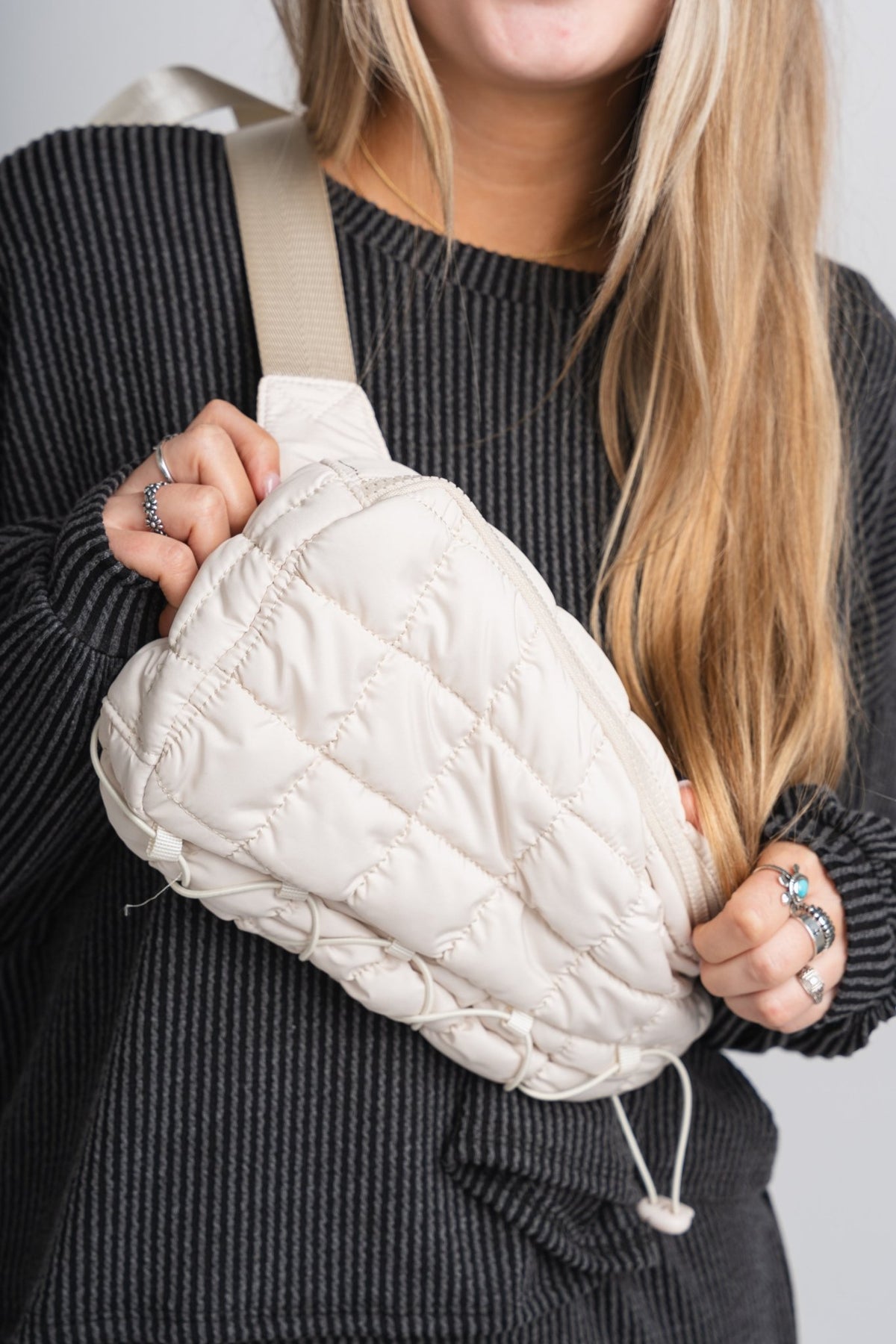Quilted sling bag ivory - Trendy Bags at Lush Fashion Lounge Boutique in Oklahoma City