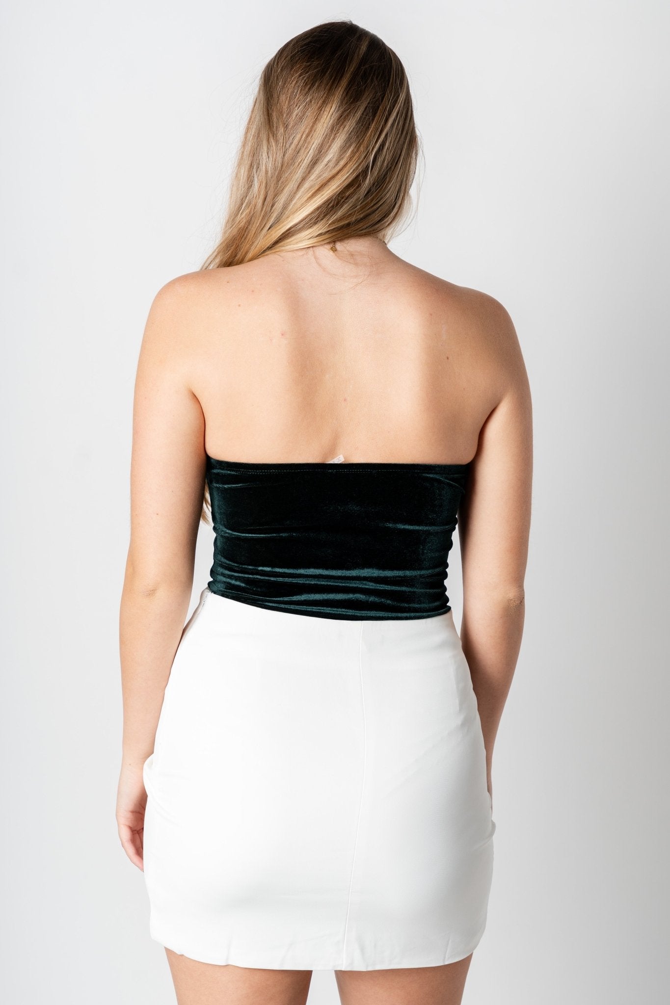 Strapless velvet bodysuit teal green - Affordable bodysuit - Boutique Bodysuits at Lush Fashion Lounge Boutique in Oklahoma City