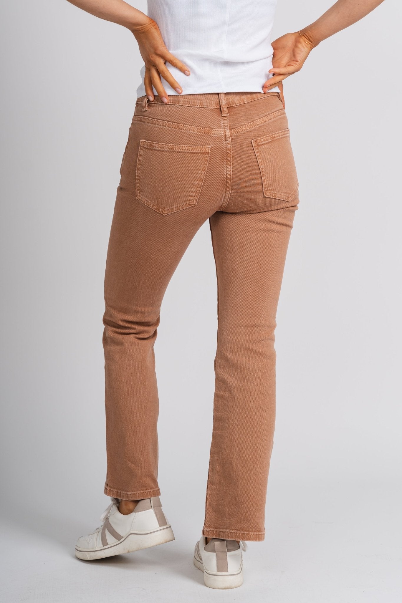 High waist flare jeans camel | Lush Fashion Lounge: boutique women's jeans, fashion jeans for women, affordable fashion jeans, cute boutique jeans